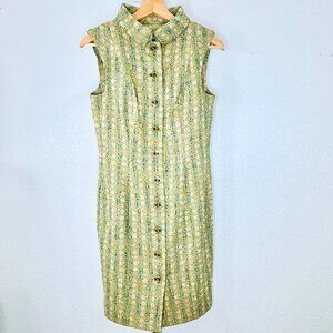 W BY WORTH Multicolor Tweed Sheath Sleeveless Collared Dress Jackie O Style SZ 4